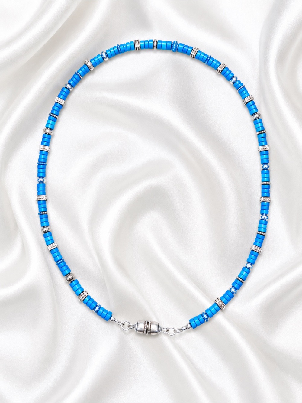 Turquoise Bead Necklace with Rhinestone Spacers NWT